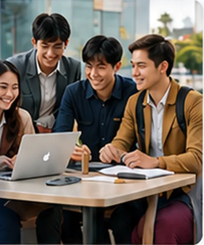 Nhóm sinh viên Việt Nam cùng học tập bên máy tính